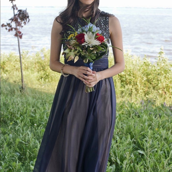 JS Collection navy and sequins / gem detail gown - Picture 4 of 4